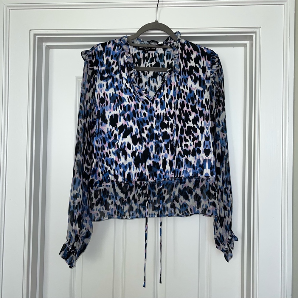 Blue purple and black print blouse